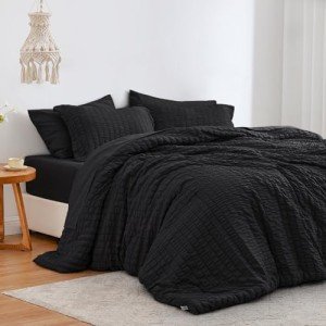 Seersucker Black Queen Comforter Set - 7 Pieces