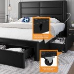 Yaheetech Queen Bed Frame with USB Ports & Storage