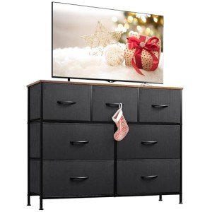 Stylish Media Console Table with Fabric Drawers