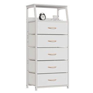 Stylish White 5-Drawer Vertical Fabric Dresser