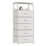 Stylish White 5-Drawer Vertical Fabric Dresser