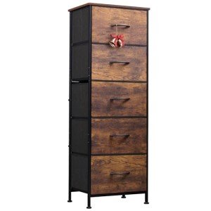 Sturdy 5-Drawer Fabric Dresser with Wood Top