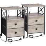 Modern Night Stand Set with Charging Station