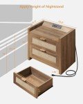 Rattan Nightstand with Charging Station and Drawers
