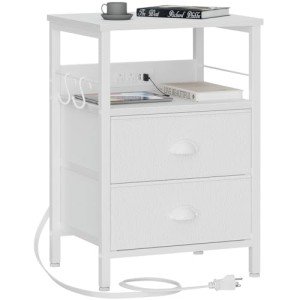 White End Table with USB Ports and Storage
