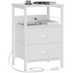 White End Table with USB Ports and Storage