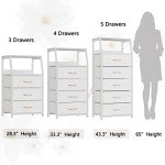 Stylish White 5-Drawer Vertical Fabric Dresser