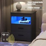 Modern Grey Nightstand with USB Ports and Storage