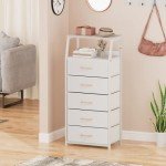 Stylish White 5-Drawer Vertical Fabric Dresser