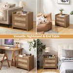 Rattan Nightstand with Charging Station and Drawers