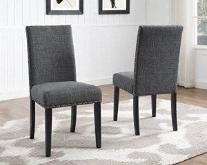 Gray Fabric Dining Chairs with Nailhead Trim - Set of 2