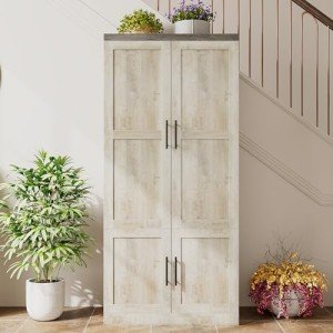 Large Farmhouse Wardrobe with Hanging Rod and Shelves