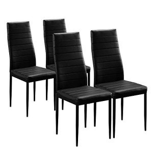Black Leather Dining Chair Set of 4
