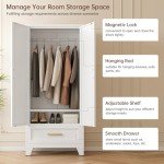 71" Tall Metal Wardrobe Cabinet with Drawer and Rod