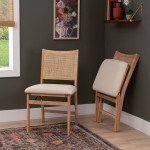 Beige Rattan Cane Folding Dining Side Chair