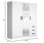 Violet White Wardrobe with Mirrored Doors and Drawers