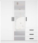 Violet White Wardrobe with Mirrored Doors and Drawers