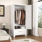 71" Tall Metal Wardrobe Cabinet with Drawer and Rod