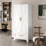 71" Tall Metal Wardrobe Cabinet with Drawer and Rod
