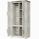 Large Farmhouse Wardrobe with Hanging Rod and Shelves