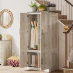 Large Farmhouse Wardrobe with Hanging Rod and Shelves