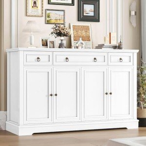 White Buffet Cabinet with Storage and Drawers