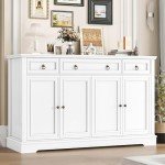 White Buffet Cabinet with Storage and Drawers