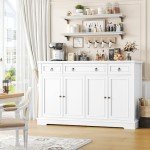 White Buffet Cabinet with Storage and Drawers