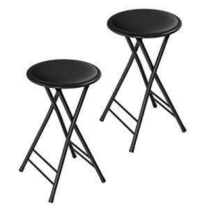 Set of 2 Backless Bar Stools – 24-Inch Black