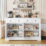 White Buffet Cabinet with Storage and Drawers