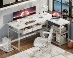 53-Inch L-Shaped Desk with Power Outlets - White