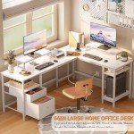 White L-Shaped Desk with Power Outlet and Storage