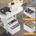 White L-Shaped Desk with Power Outlet and Storage