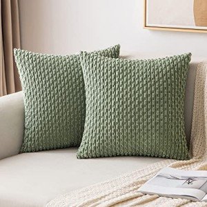 Boho Sage Green Corduroy Throw Pillow Covers - Set of 2