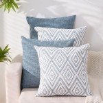 Set of 4 Blue Linen Throw Pillow Covers 18”