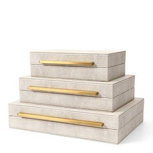 Ivory Faux Shagreen Storage Box Set of 3