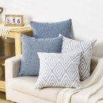 Set of 4 Blue Linen Throw Pillow Covers 18”