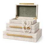 Ivory Faux Shagreen Storage Box Set of 3