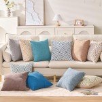 Set of 4 Blue Linen Throw Pillow Covers 18”
