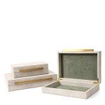 Ivory Faux Shagreen Storage Box Set of 3