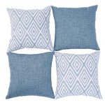 Set of 4 Blue Linen Throw Pillow Covers 18”