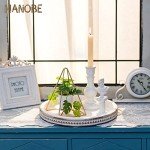 White Washed Round Wooden Serving Tray Decor