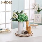 White Washed Round Wooden Serving Tray Decor