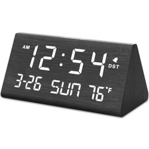 Wooden Digital Alarm Clock with USB Port & Dimmer
