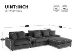 Grey Corduroy Sectional Sofa with Bluetooth Speakers