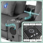 Grey Corduroy Sectional Sofa with Bluetooth Speakers