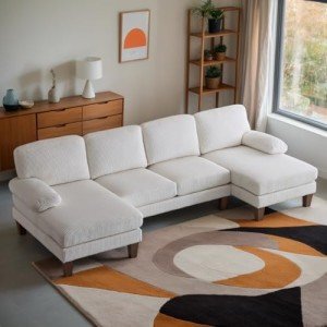 Beige U-Shape Sectional Sofa with Chaises