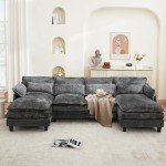 Comfy 110" U Shape Grey Sectional Sofa Set
