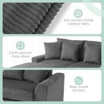 Grey Corduroy Sectional Sofa with Bluetooth Speakers