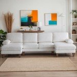 Beige U-Shape Sectional Sofa with Chaises